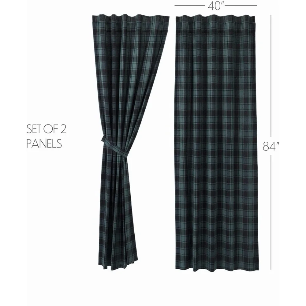 Pine Grove Green Plaid Curtain Panels 84x40 Set of 2 Cotton Farmhouse